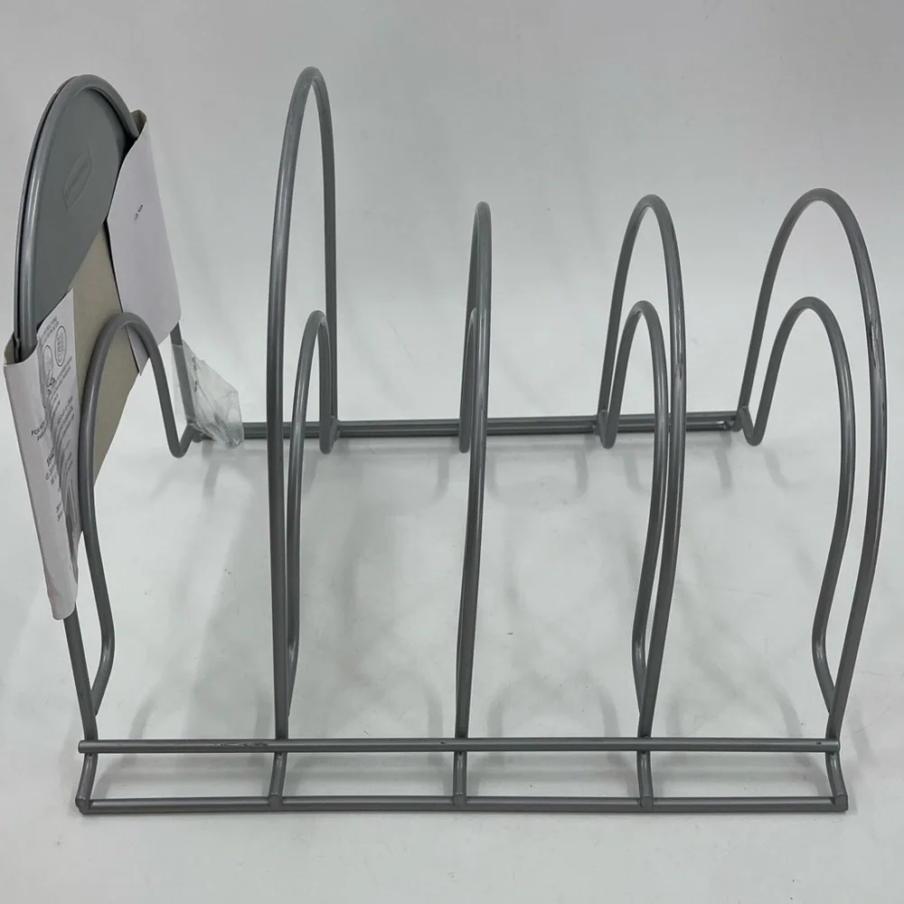 Rubbermaid 4 Tier Heavy-Duty Pot Pan Organizer Racks Cookware Lids Holder Silver